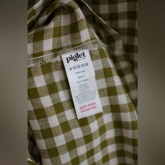 Piglet in Bed Botanical Green Gingham Linen Night Shirt - Picture 2 of 7